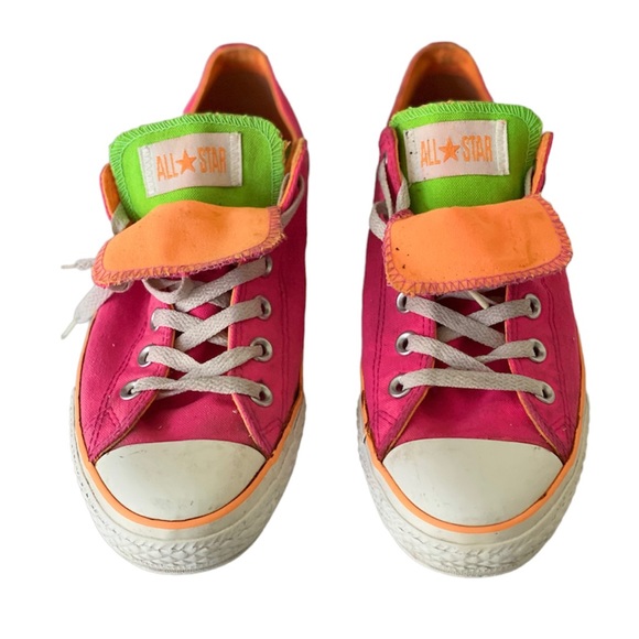 Converse Double Tongue Pink Orange Neon Sneakers 80s 90s Retro Mens 8 Shoes